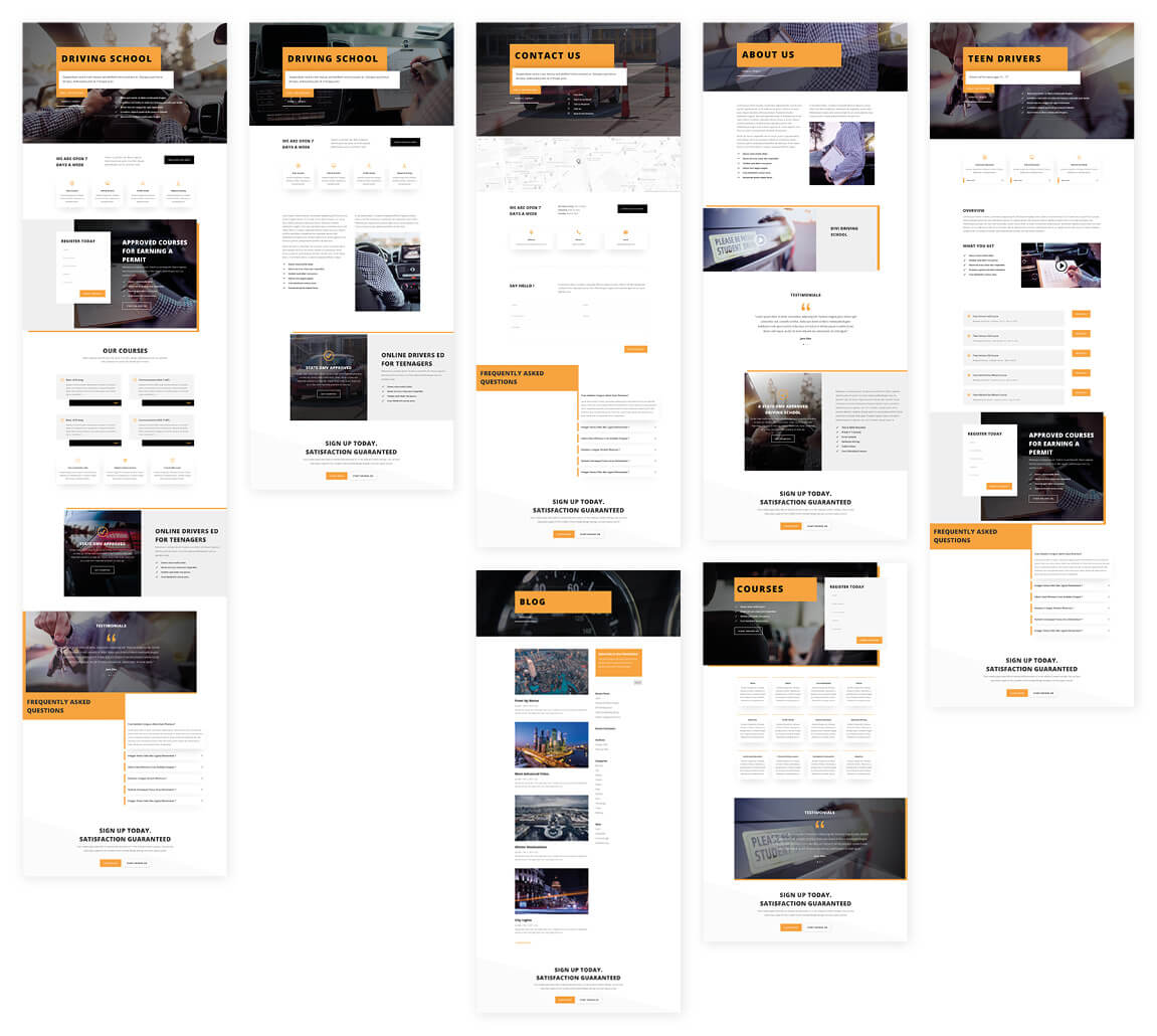 Free Driving School Layout Pack Template for Divi